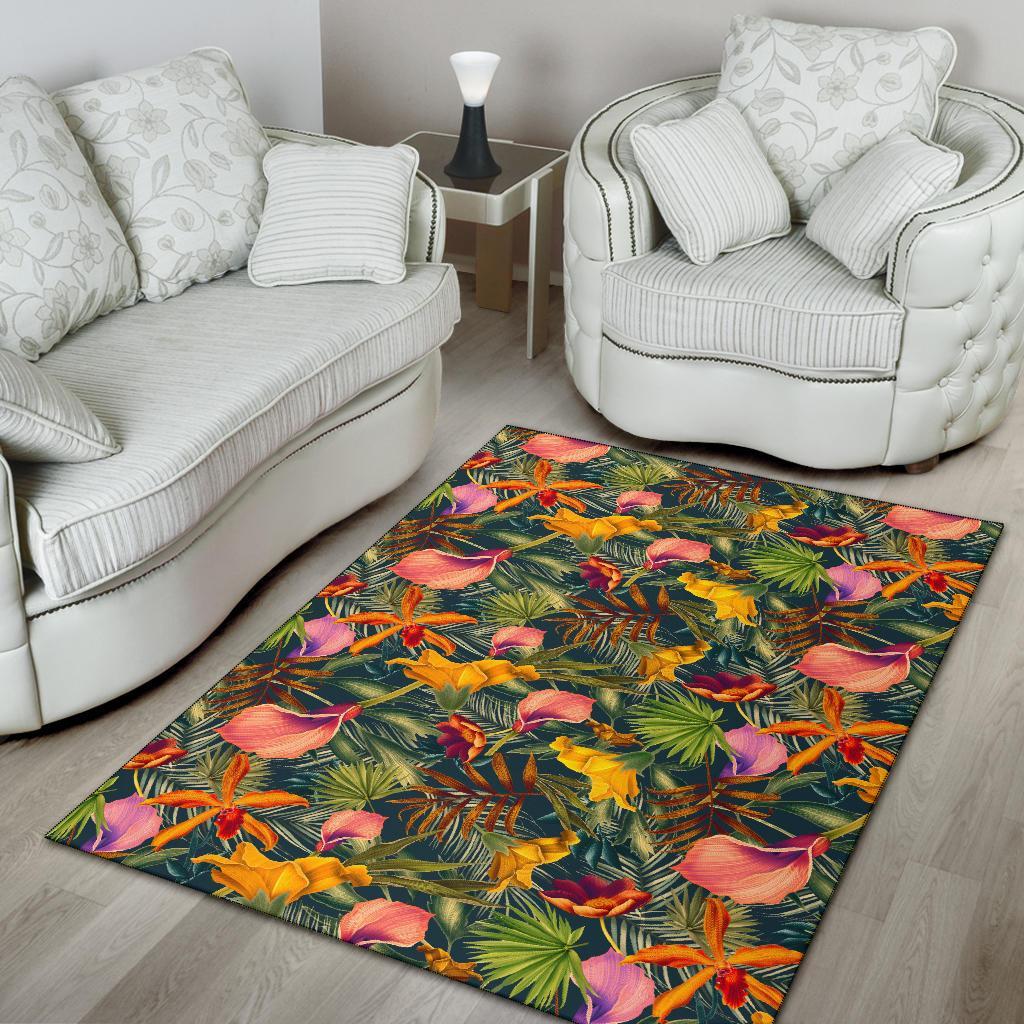 Seamless Tropical Flower Plant And Leaf Pattern Rug - Polynesian Pride