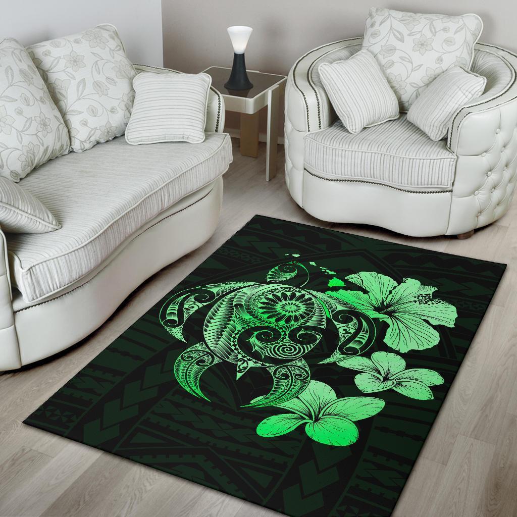 Hibiscus Plumeria Mix Polynesian Turtle Area Rug AH - Polynesian Pride