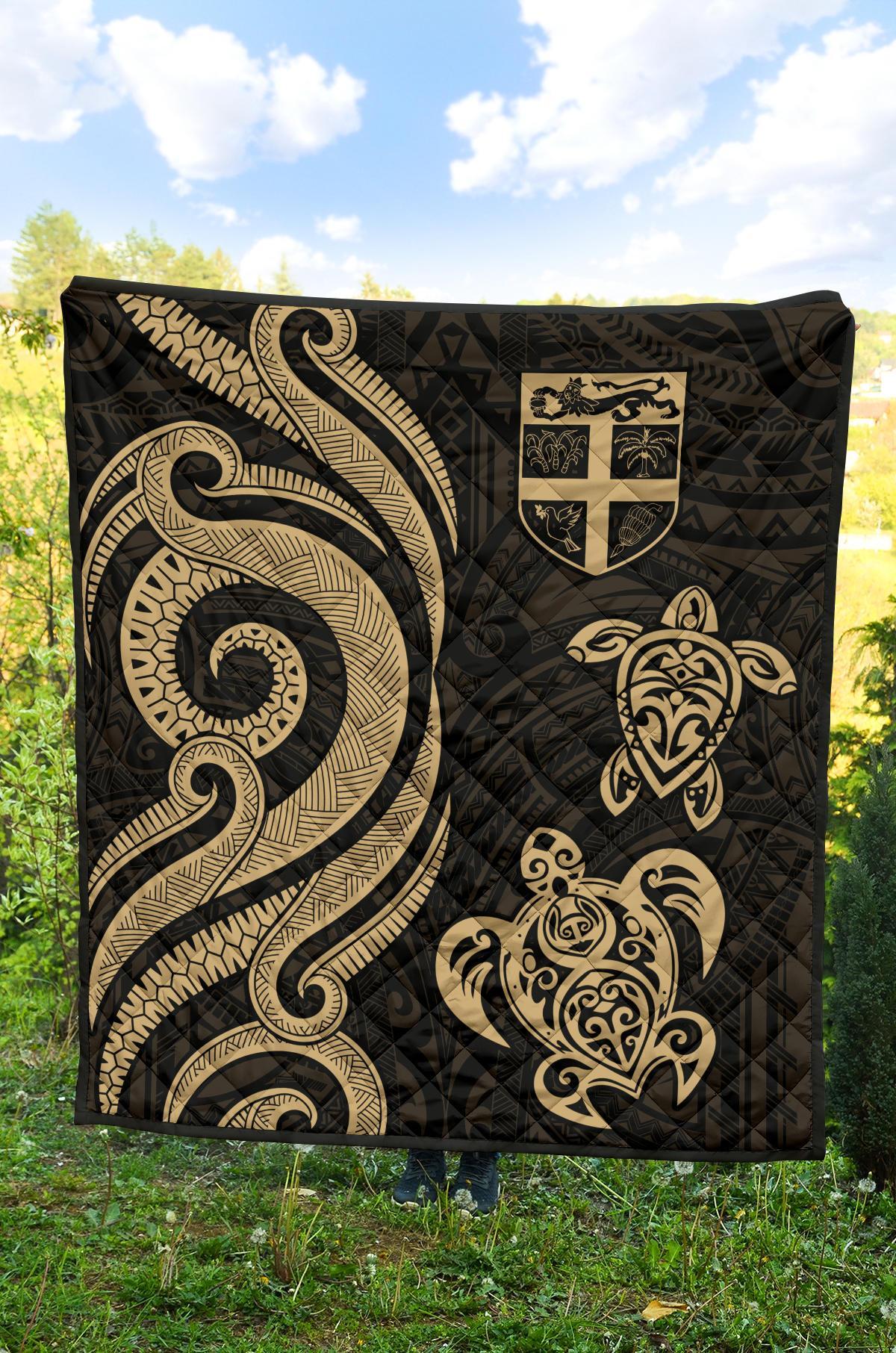 Fiji Polynesian Premium Quilt - Gold Tentacle Turtle - Polynesian Pride