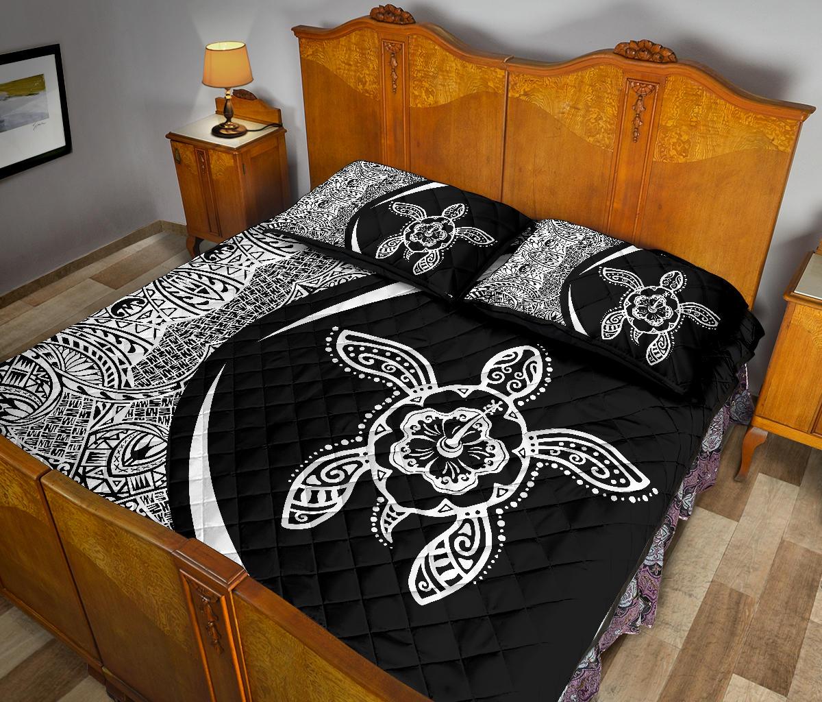 Hawaiian Polynesian Turtle Quilt Bed Set - Circle Style White - Polynesian Pride