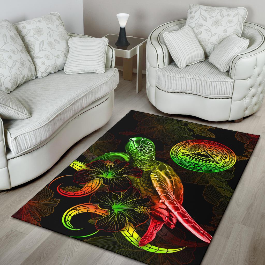 American Samoa Polynesian Area Rugs - Turtle With Blooming Hibiscus Reggae - Polynesian Pride