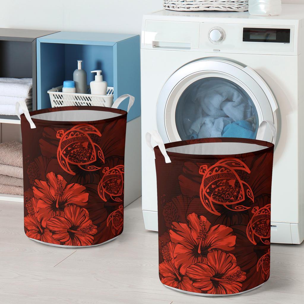 Hibiscus Turtles Hawaii Laundry Basket Orange AH - Polynesian Pride