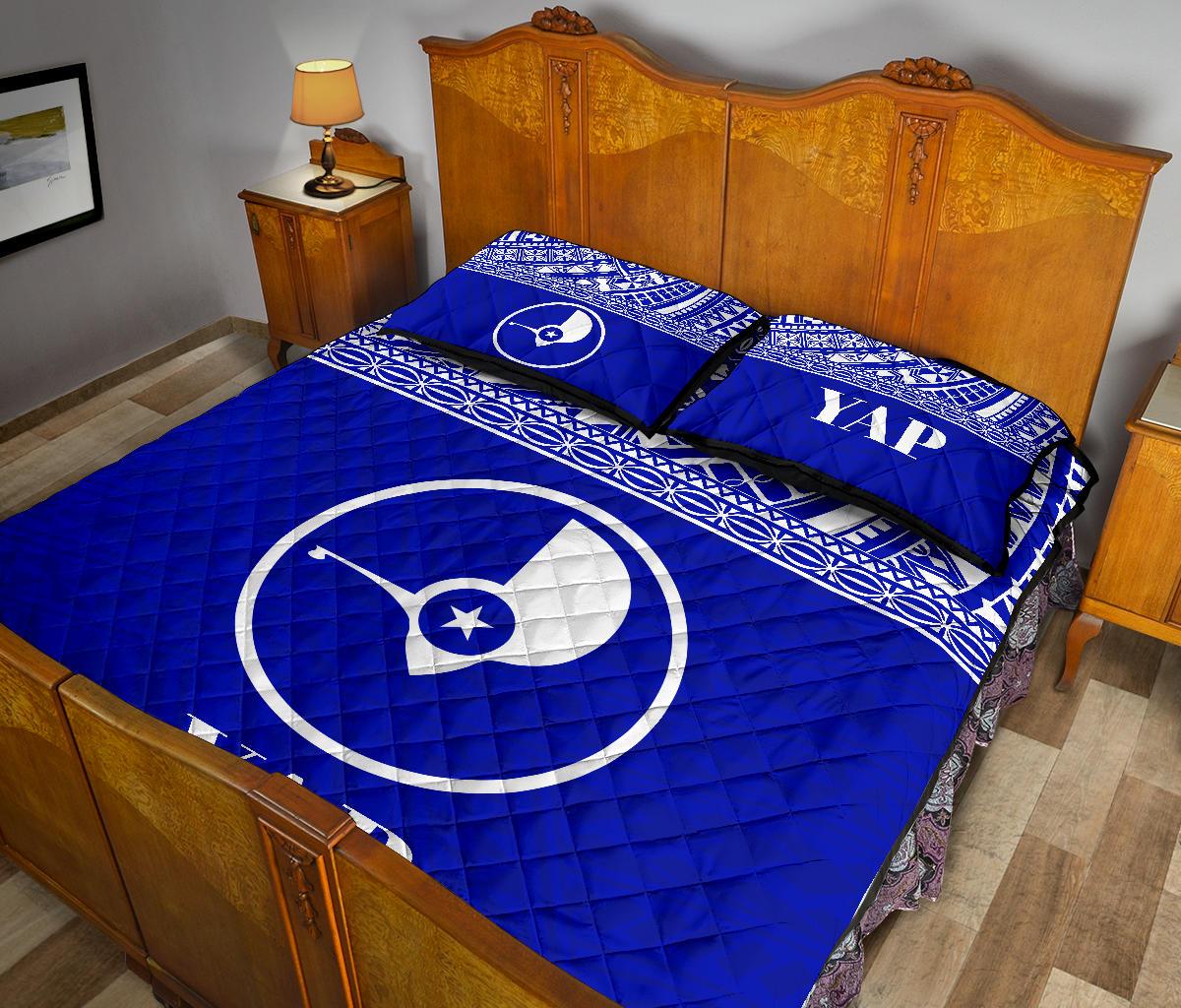 Yap Micronesia Quilt Bed Set - Yap Flag Blue Version - Polynesian Pride