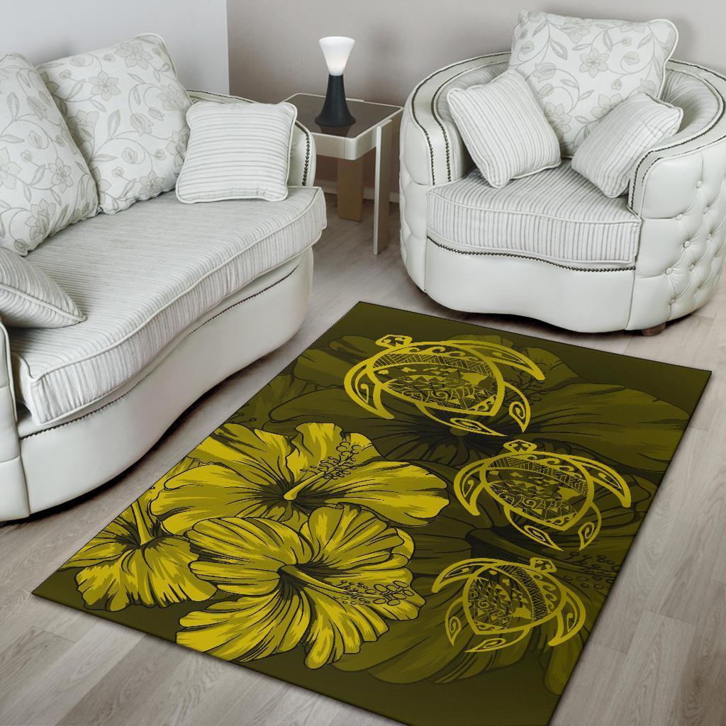 Hawaiian Map Hibiscus Flowers Vintage Polynesian Rug AH - Polynesian Pride