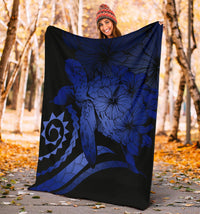 Hawaii Turtle Hibiscus Polynesian Vintage Premium Blanket - Blue - Polynesian Pride