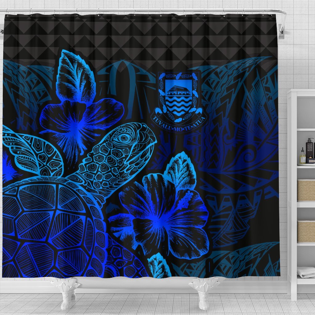 Tuvalu Shower Curtain Turtle Hibiscus Blue - Polynesian Pride