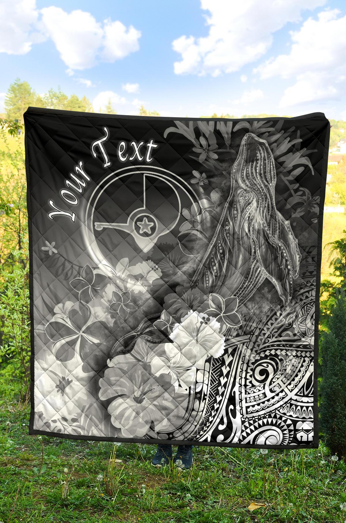 Custom Personalised Yap Premium Quilt - Humpback Whale with Tropical Flowers (White) - Polynesian Pride