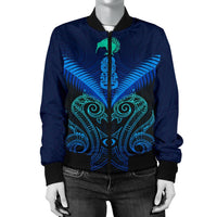 Maori Manaia New Zealand Women Bomber Jacket Blue - Polynesian Pride