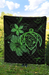 Hawaii Turtle Hibiscus Premium Quilt Green - Polynesian Pride