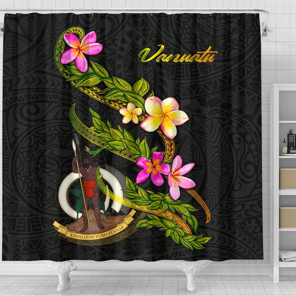 Vanuatu Polynesian Shower Curtain - Plumeria Tribal - Polynesian Pride