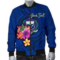 Samoa Polynesian Custom Personalised Men's Bomber Jacket - Floral With Seal Blue - Polynesian Pride