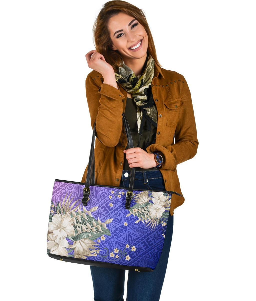 Hawaii Leather Tote - Hawaii Hibiscus Polynesian Culture Revival - Polynesian Pride