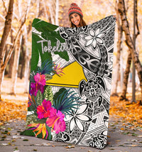 Tokelau Premium Blanket White - Turtle Plumeria Banana Leaf - Polynesian Pride