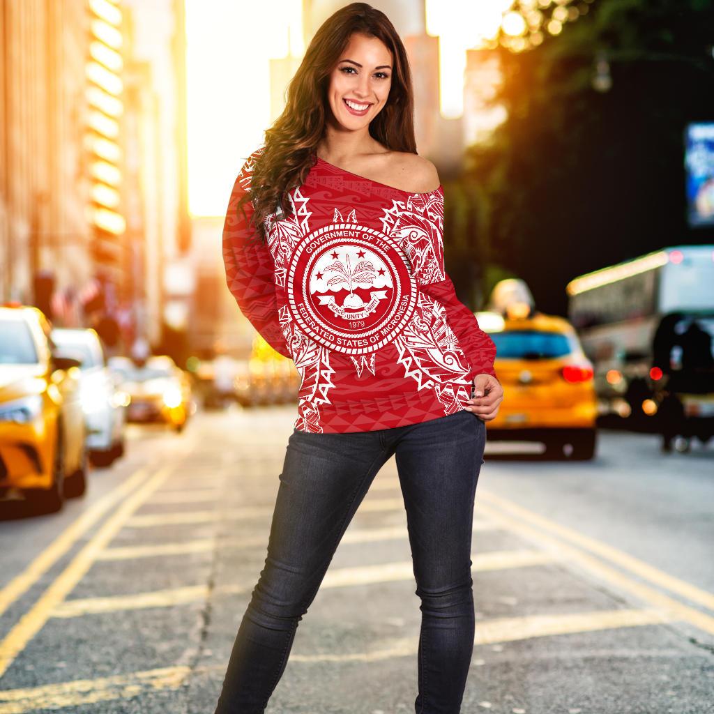 Federated States Of Micronesia Polynesian Shoulder Sweater Map Red White - Polynesian Pride