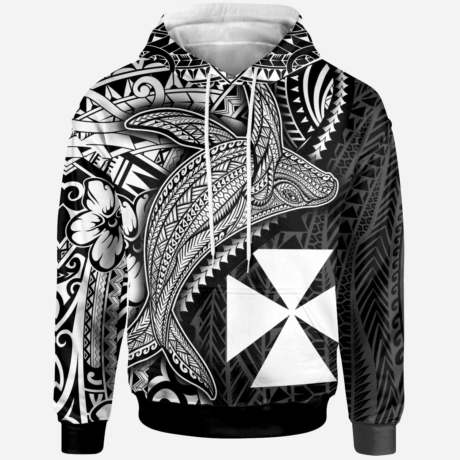 Wallis and Futuna Hoodie Humpback Whale & Coat of Arms White Unisex White - Polynesian Pride