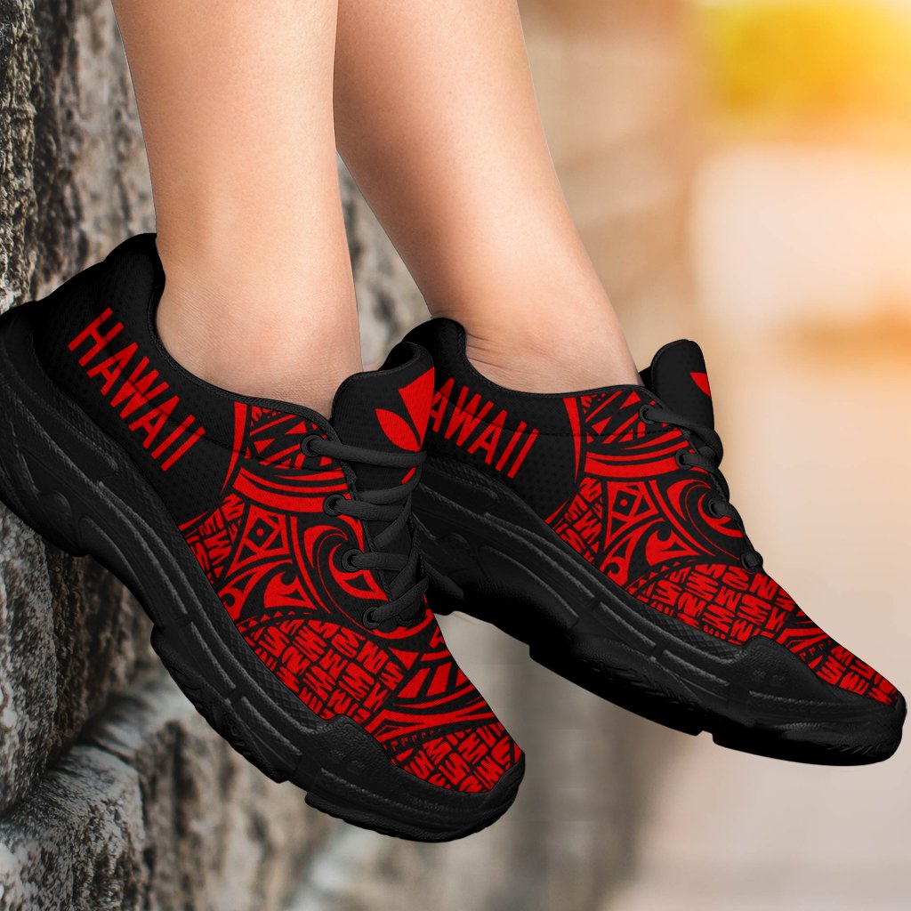 Kanaka White Chunky Sneakers Red - Circle Style - Polynesian Pride