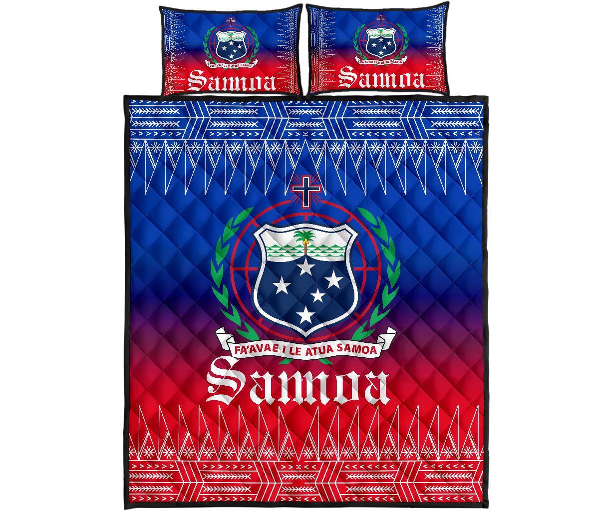 Samoa Quilt Bed Set - Samoa Coat of Arms Red Blue Version Art - Polynesian Pride