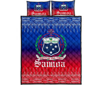 Samoa Quilt Bed Set - Samoa Coat of Arms Red Blue Version Art - Polynesian Pride