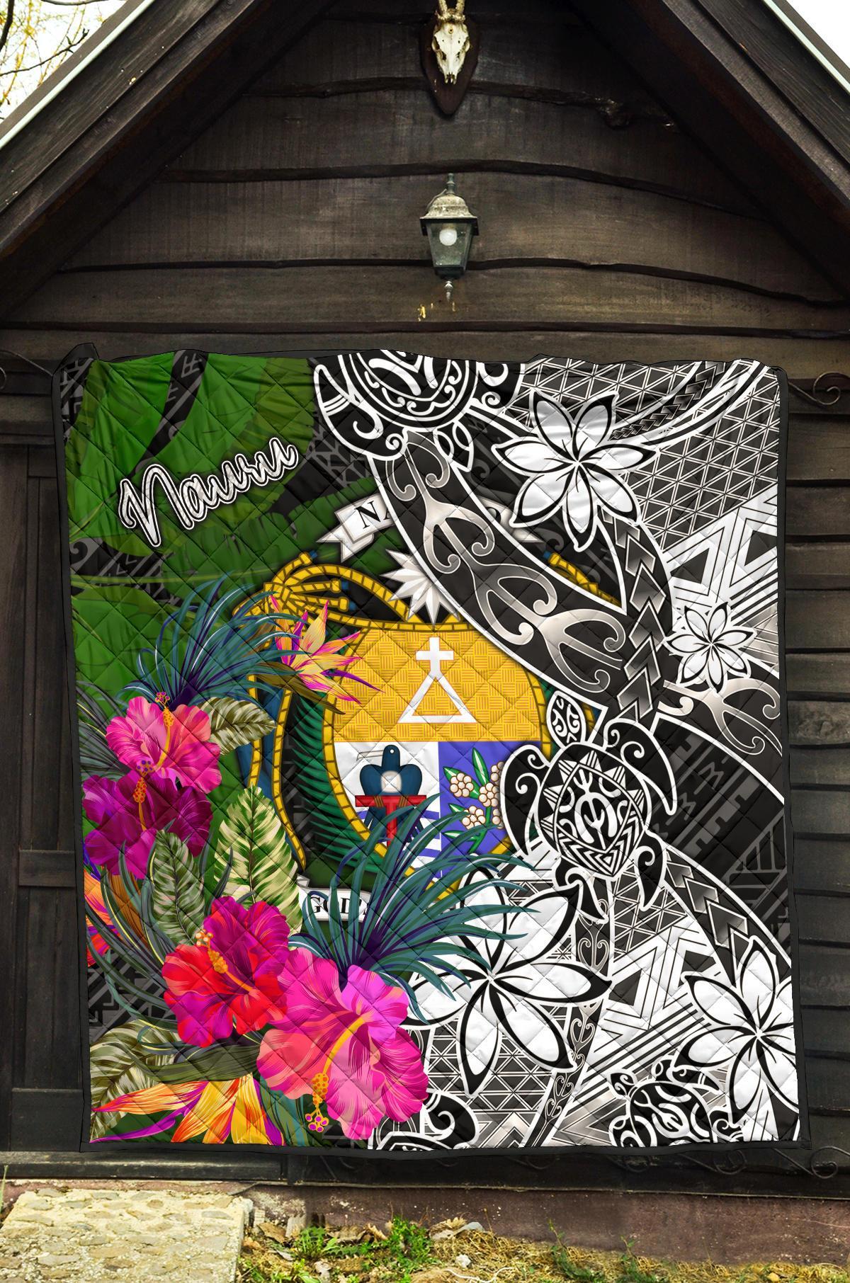 Nauru Premium Quilt - Turtle Plumeria Banana Leaf Crest - Polynesian Pride