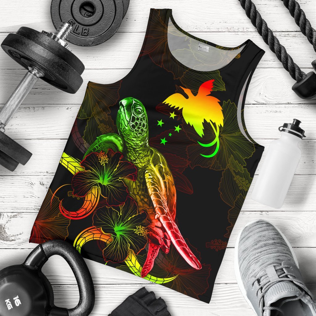 Papua New Guinea Polynesian Men Tank Top - Turtle With Blooming Hibiscus Reggae Reggae - Polynesian Pride