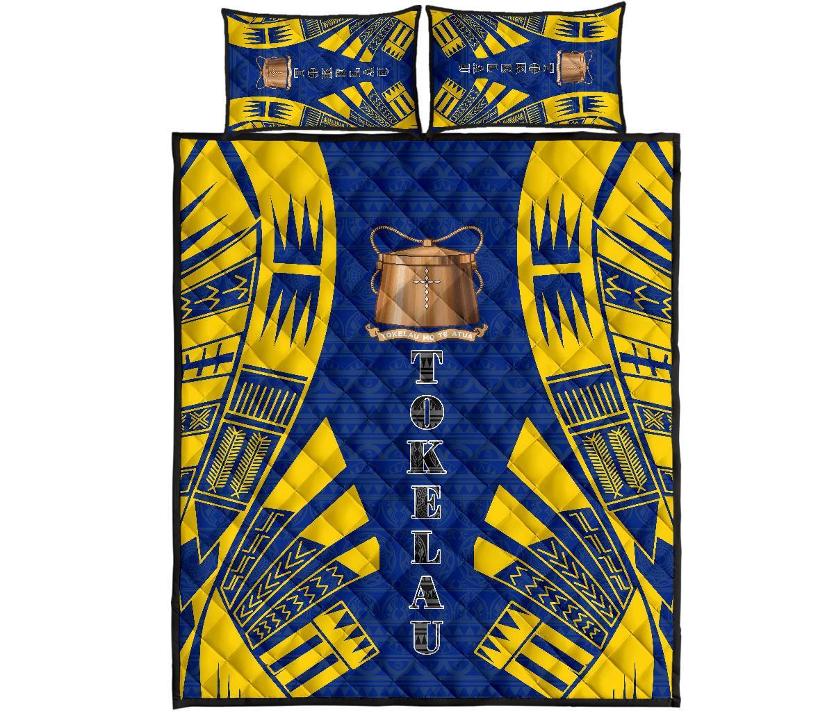 Tokelau Quilt Bed Set - Tokelau Coat Of Arms Yellow Tattoo Style Art - Polynesian Pride