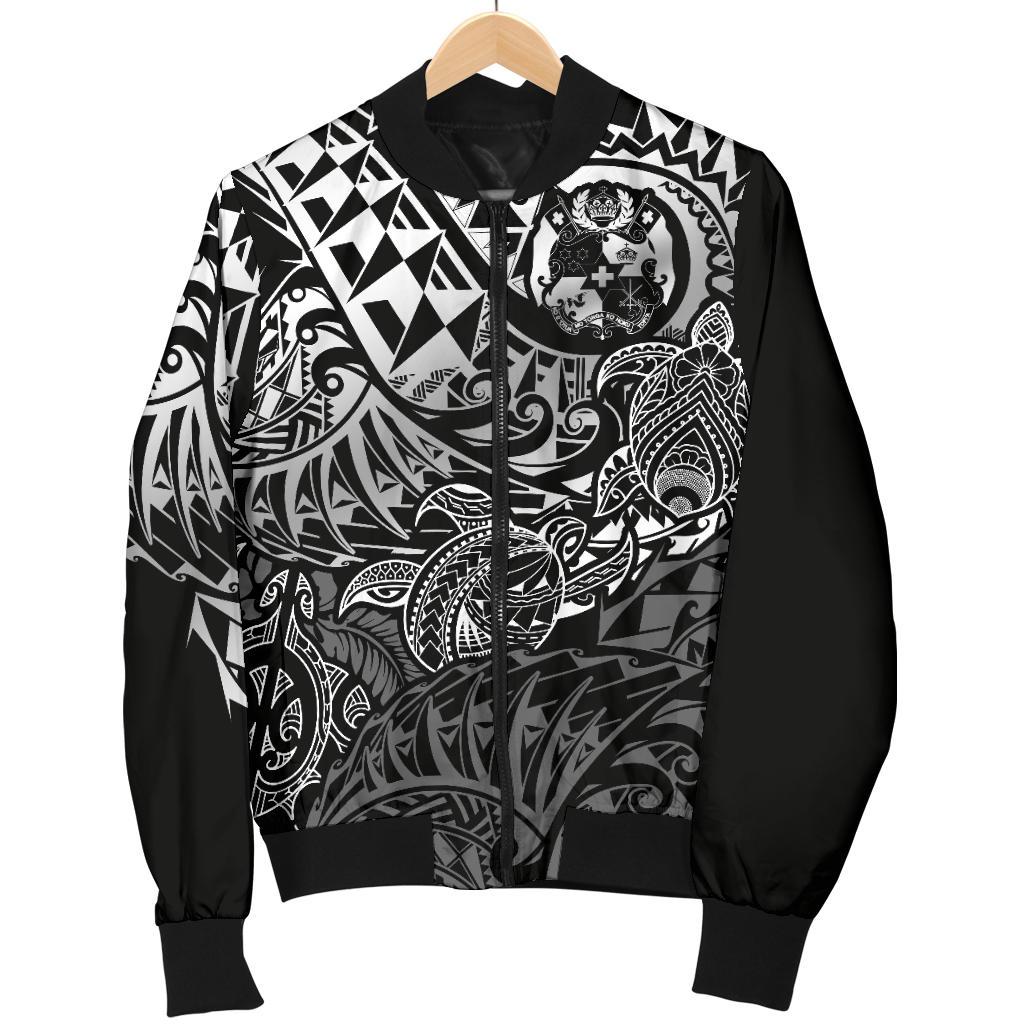 Tonga Polynesian Bomber Jacket (Men) - White Turtle Flowing - Polynesian Pride