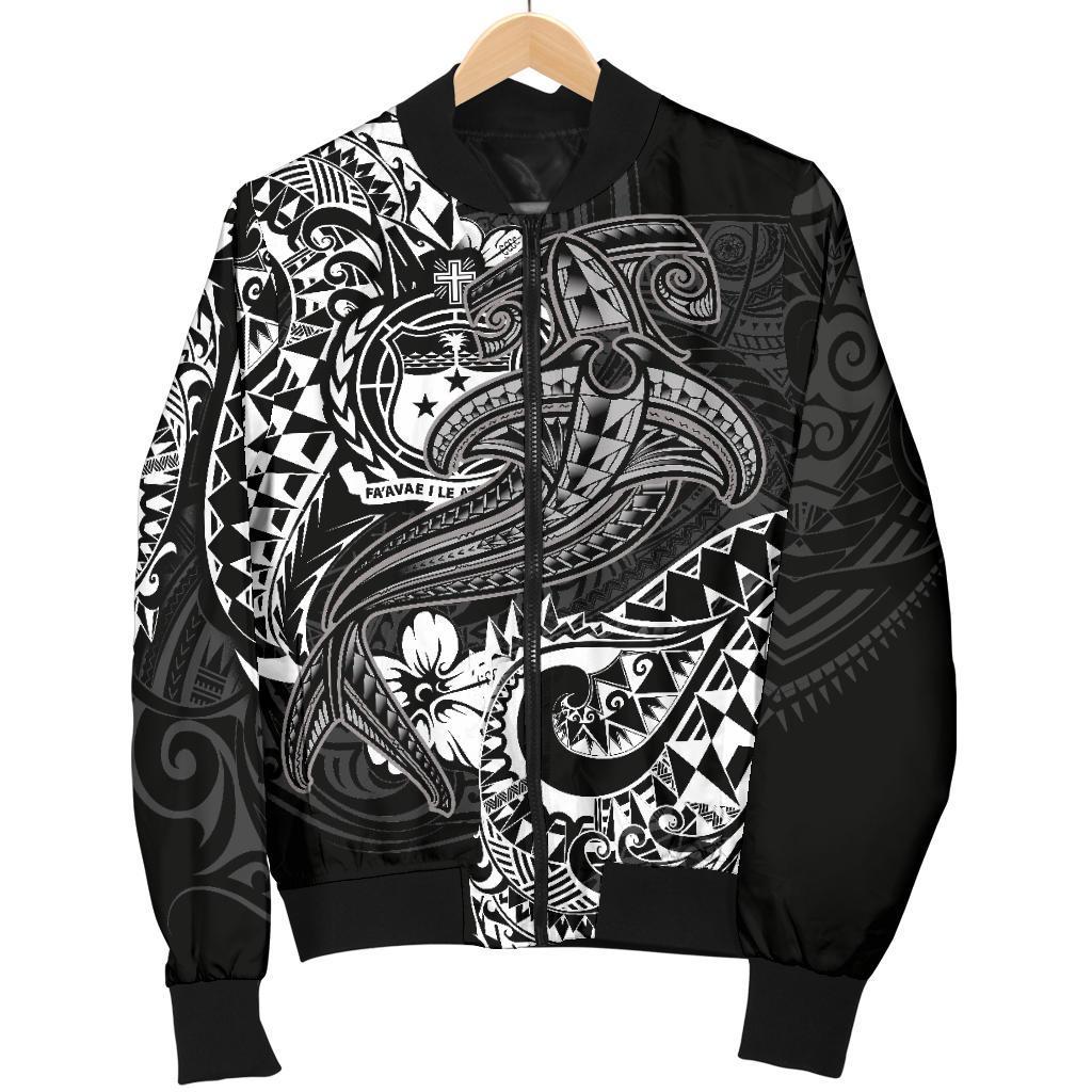 Samoa Men's Bomber Jacket - White Shark Polynesian Tattoo - Polynesian Pride