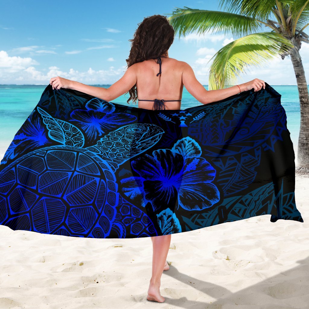 Kosrae Sarong - Turtle Hibiscus Pattern Blue - Polynesian Pride