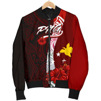 Papua New Guinea Polynesian Men's Bomber Jacket - Coat Of Arm With Hibiscus - Polynesian Pride