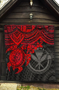 Hawaii Polynesian Premium Quilt - Kanaka Maoli & Red Turtle Hibiscus - Polynesian Pride