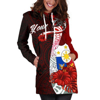 Philippines Polynesian Custom Personalised Hoodie Dress - Coat Of Arm With Hibiscus - Polynesian Pride