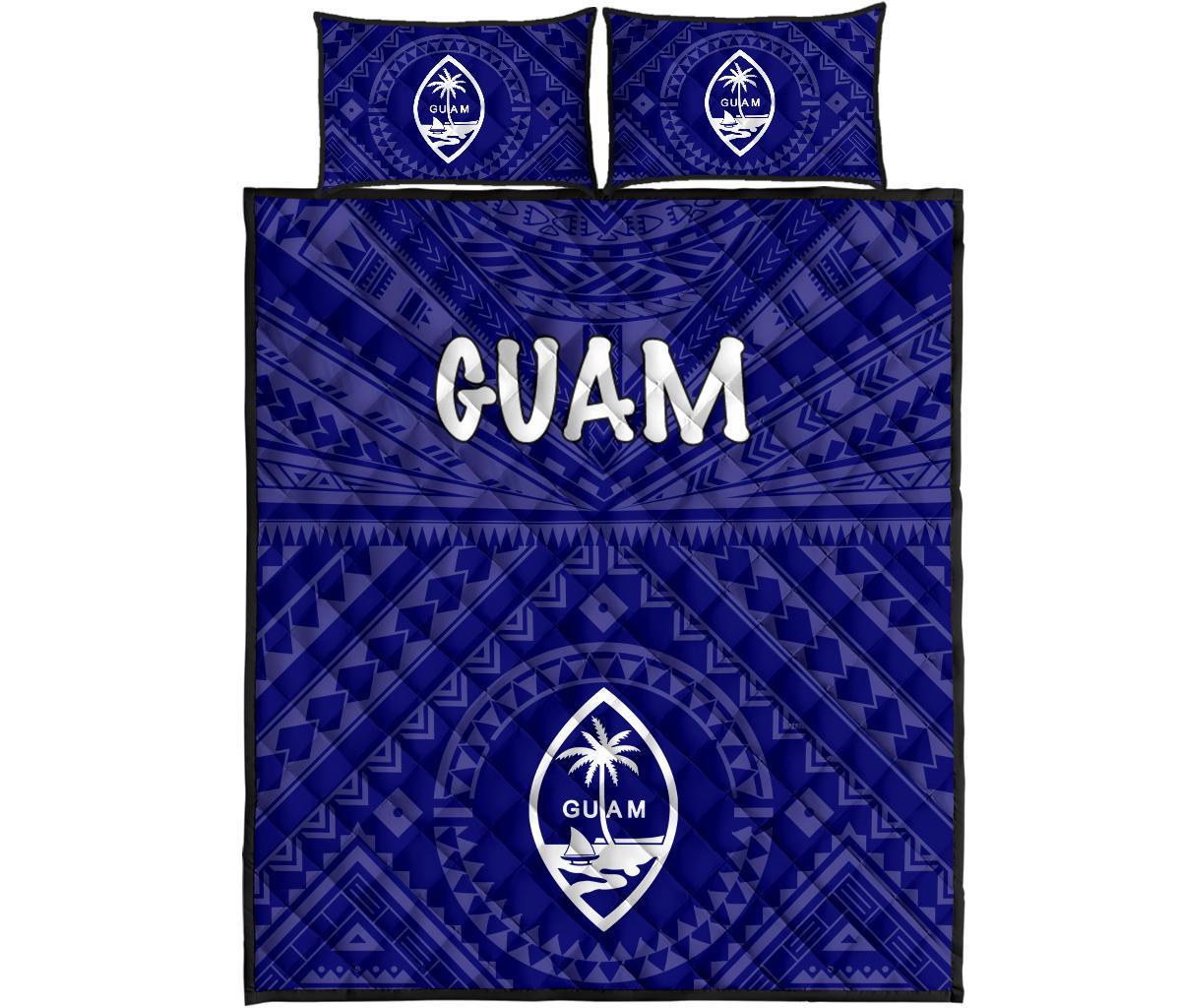 Guam Quilt Bed Set - Guam Seal With Polynesian Tattoo Style (Blue) - Polynesian Pride
