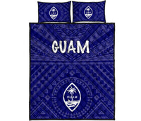 Guam Quilt Bed Set - Guam Seal With Polynesian Tattoo Style (Blue) - Polynesian Pride