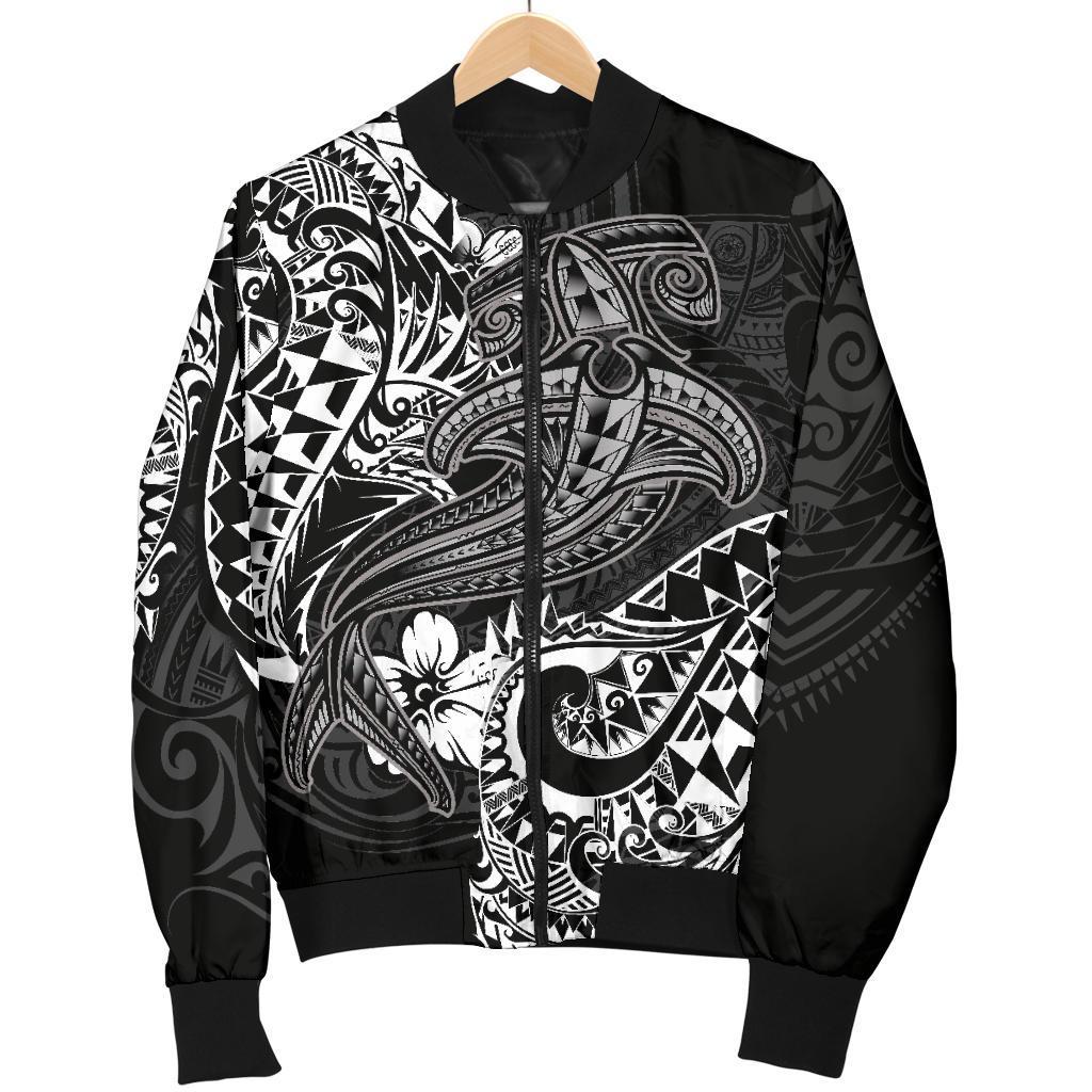 Polynesian Men's Bomber Jacket - White Shark Polynesian Tattoo - Polynesian Pride