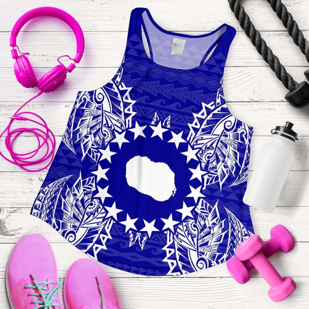 Cook Islands Polynesian Women Tank Top Map Blue - Polynesian Pride