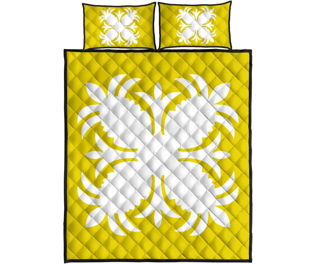 Hawaiian Quilt Bed Set Royal Pattern - Yellow - A2 Style - Polynesian Pride