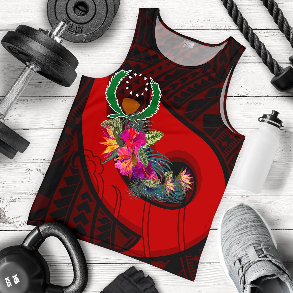 Pohnpei Men's Tank Top - Polynesian Hook And Hibiscus (Red) - Polynesian Pride