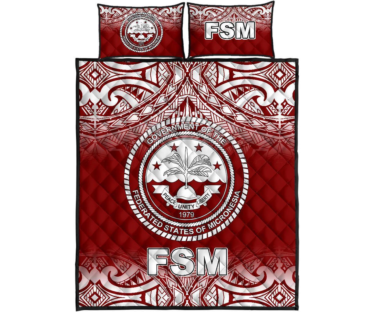 Federated States of Micronesia Quilt Bed Set - Federated States of Micronesia Seal Red Fog Style Red - Polynesian Pride