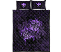 Hawaii Quilt Bed Set - Turtle Strong Pattern Hibiscus Plumeria Violet AH - Polynesian Pride