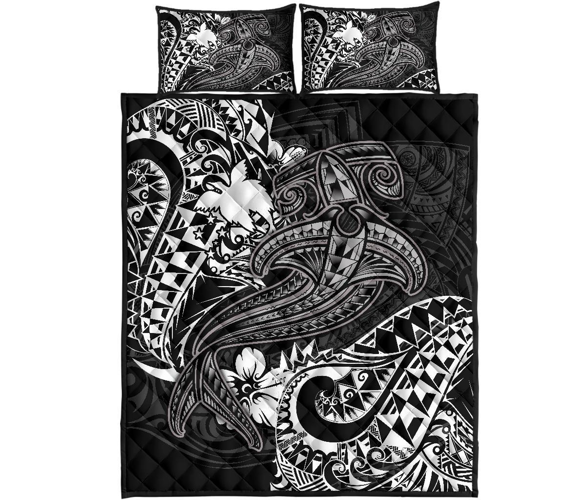 Papua New Guinea Quilt Bed Set - White Shark Polynesian Tattoo - Polynesian Pride