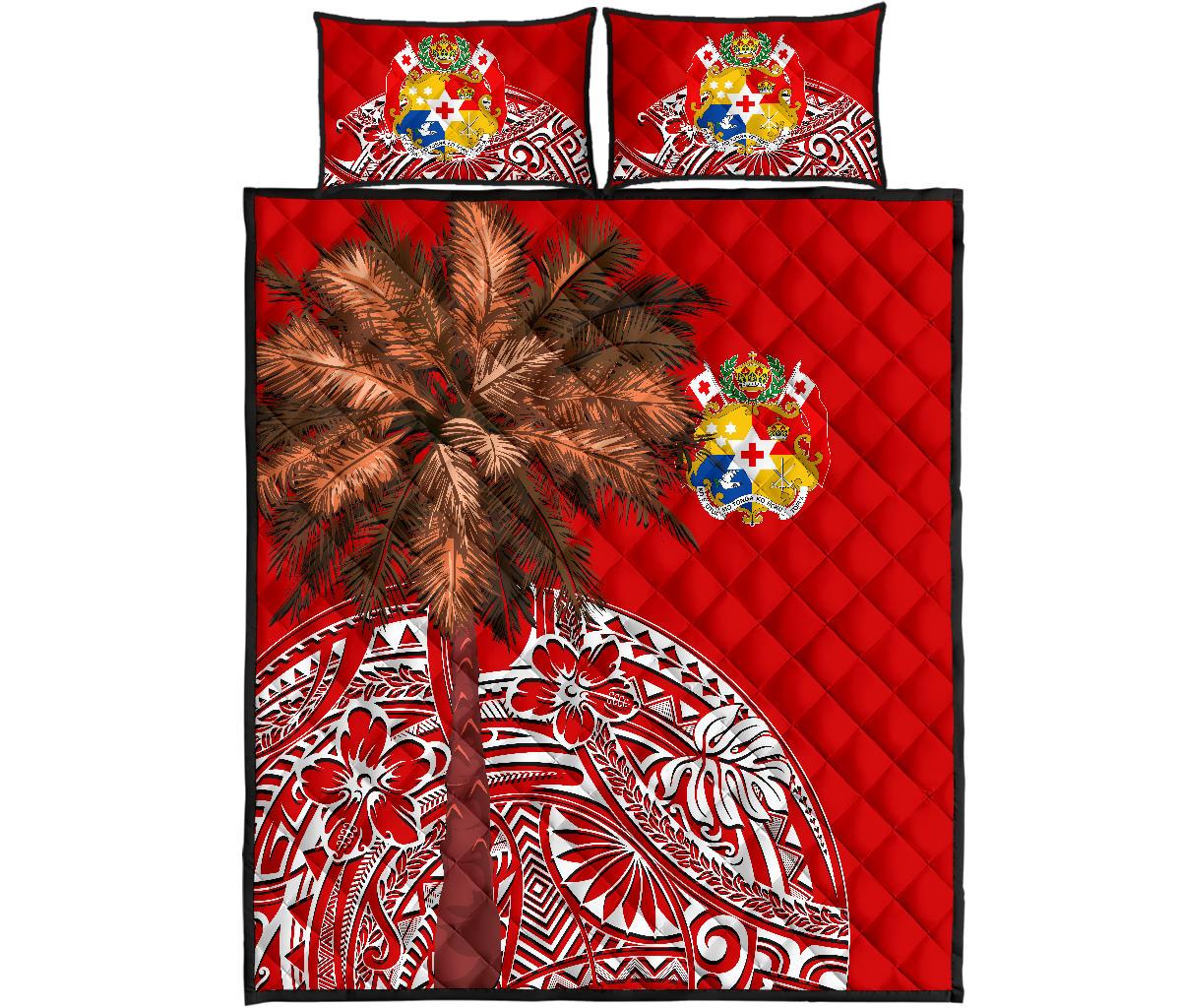 Tonga Quilt Bed Set - Polynesian Palm Tree Flag - Polynesian Pride