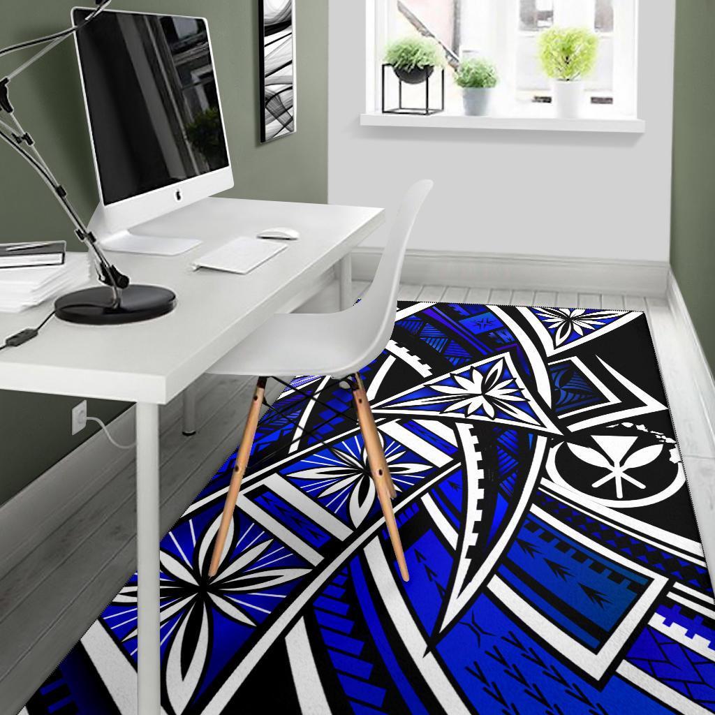 Hawaii Area Rug - Tribal Flower Special Pattern Blue Color - Polynesian Pride