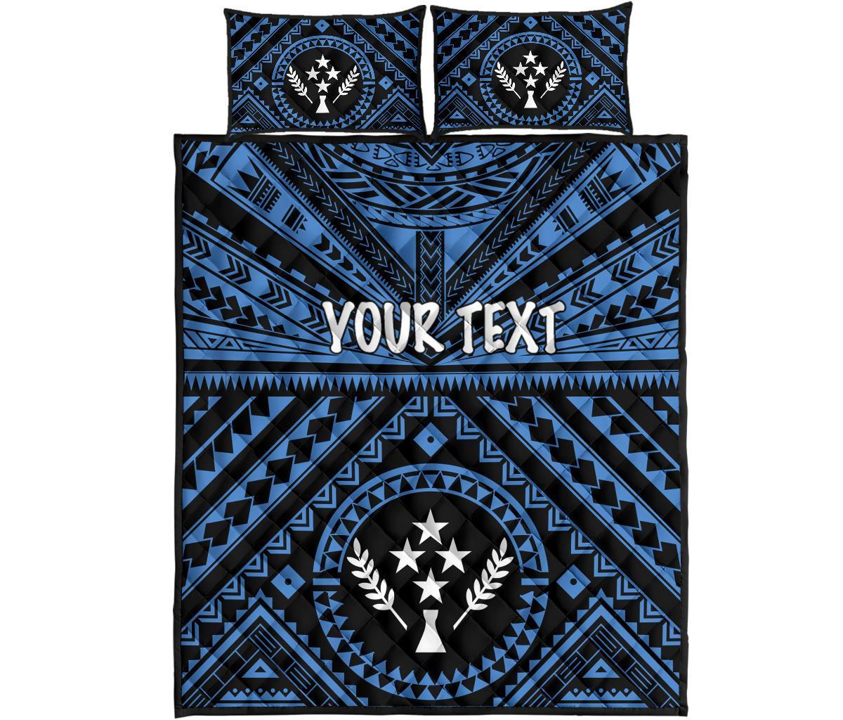 Kosrae Personalised Quilt Bed Set - Kosrae Flag In Polynesian Tattoo Style (Blue) - Polynesian Pride
