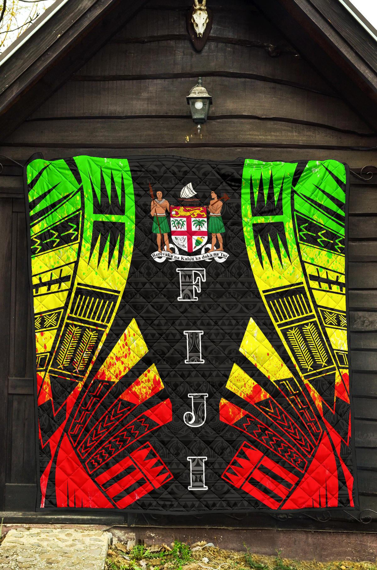 Fiji Premium Quilt - Fiji Coat Of Arms Polynesian Reggae Tattoo - Polynesian Pride