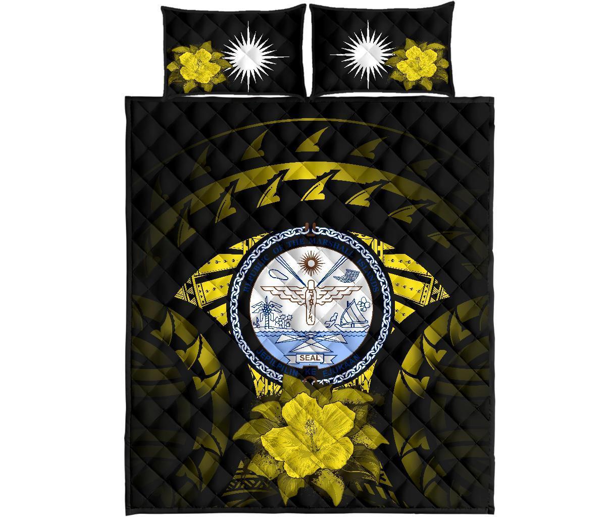 Marshall Islands Polynesian Quilt Bed Set Hibiscus Yellow - Polynesian Pride