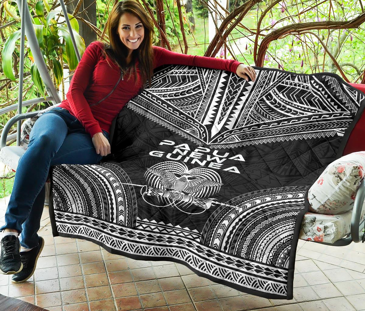 Papua New Guinea Premium Quilt - Papua New Guinea Coat Of ArmsPolynesian Chief Black Version - Polynesian Pride