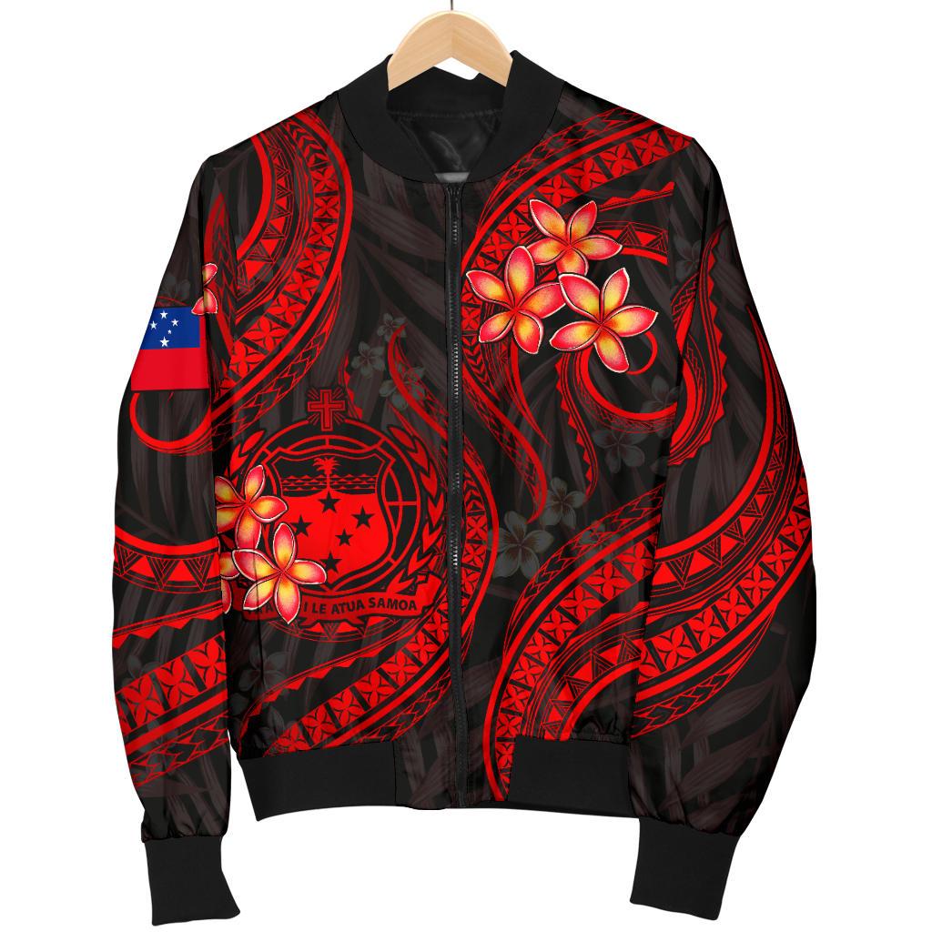 Samoa Polynesian Men Bomber Jacket - Red Plumeria RED - Polynesian Pride