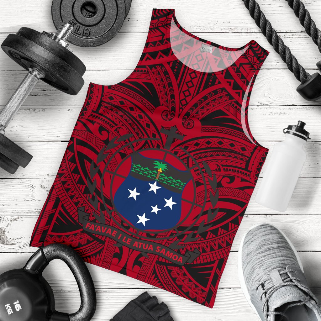Samoa Men's Tank Top - Samoa Coat Of Arms, Polynesian Tattoo Red - Polynesian Pride
