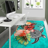 Turtle Polynesian Area Rug Hibiscus Polynesian Turquoise - Polynesian Pride