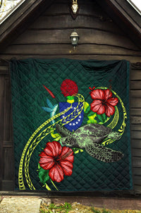 Cook Islands Polynesian Premium Quilt - Green Turtle Hibiscus - Polynesian Pride
